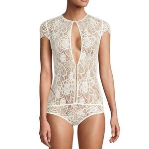 Kiki de Montparnasse Ivory White Coquette Lace Bodysuit New With Tags Sz L